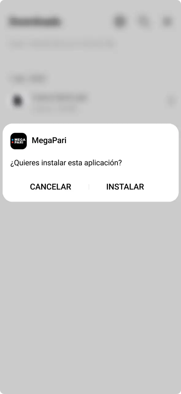 Instala el APK tras descargar la app MegaPari para Android en tu dispositivo.