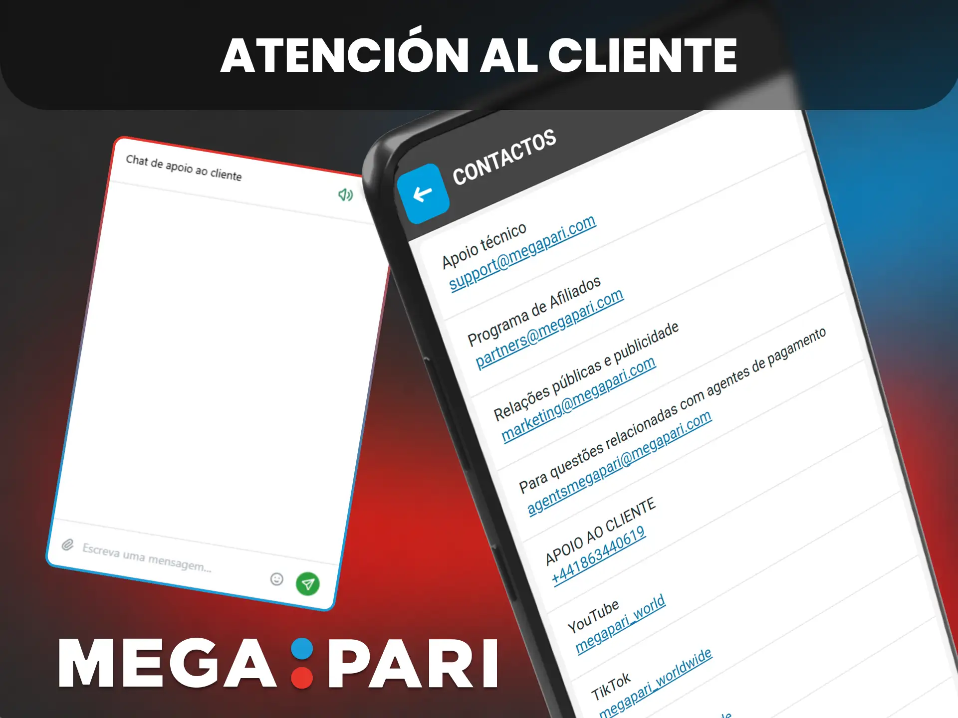 Contacta con la atención al cliente en la app MegaPari para resolver cualquier incidencia al instante.