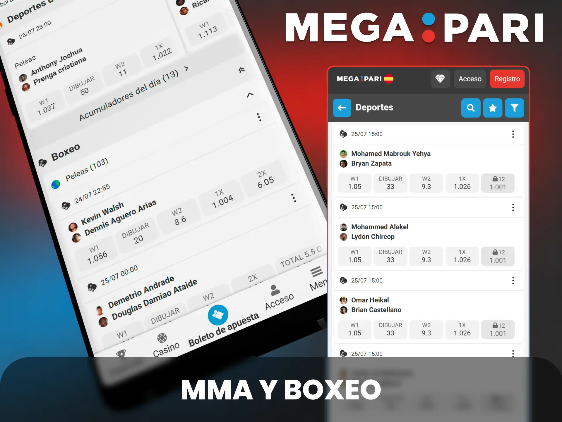 Pronostica MMA y boxeo usando las opciones de apuestas deportivas en el movil con MegaPari.