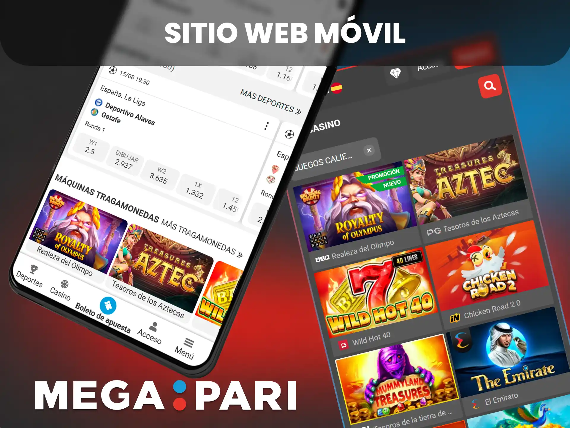 Visita el sitio web movil de MegaPari y apuesta desde cualquier lugar.
