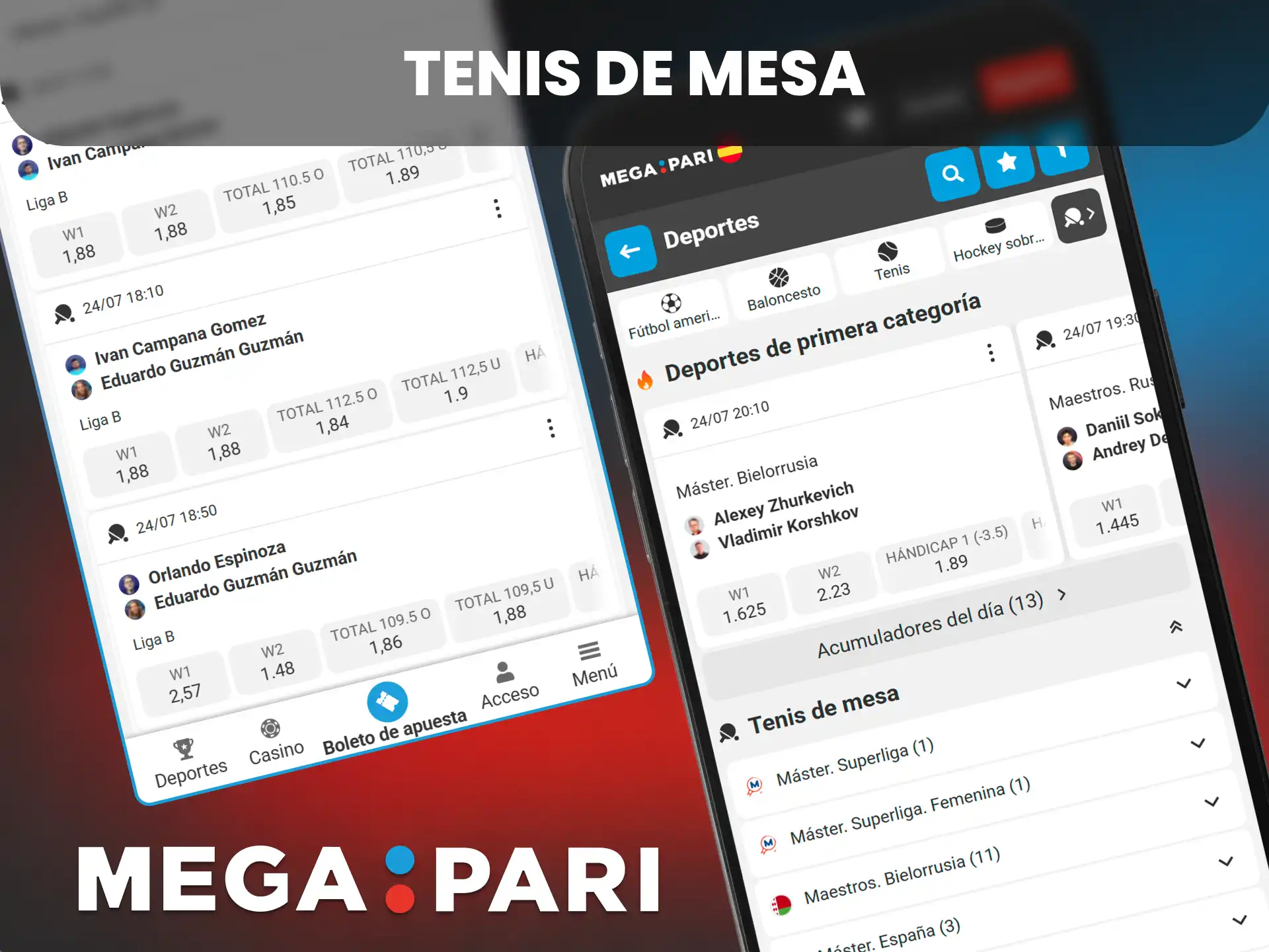 Juega al tenis de mesa en las opciones de apuestas deportivas en el movil con MegaPari.