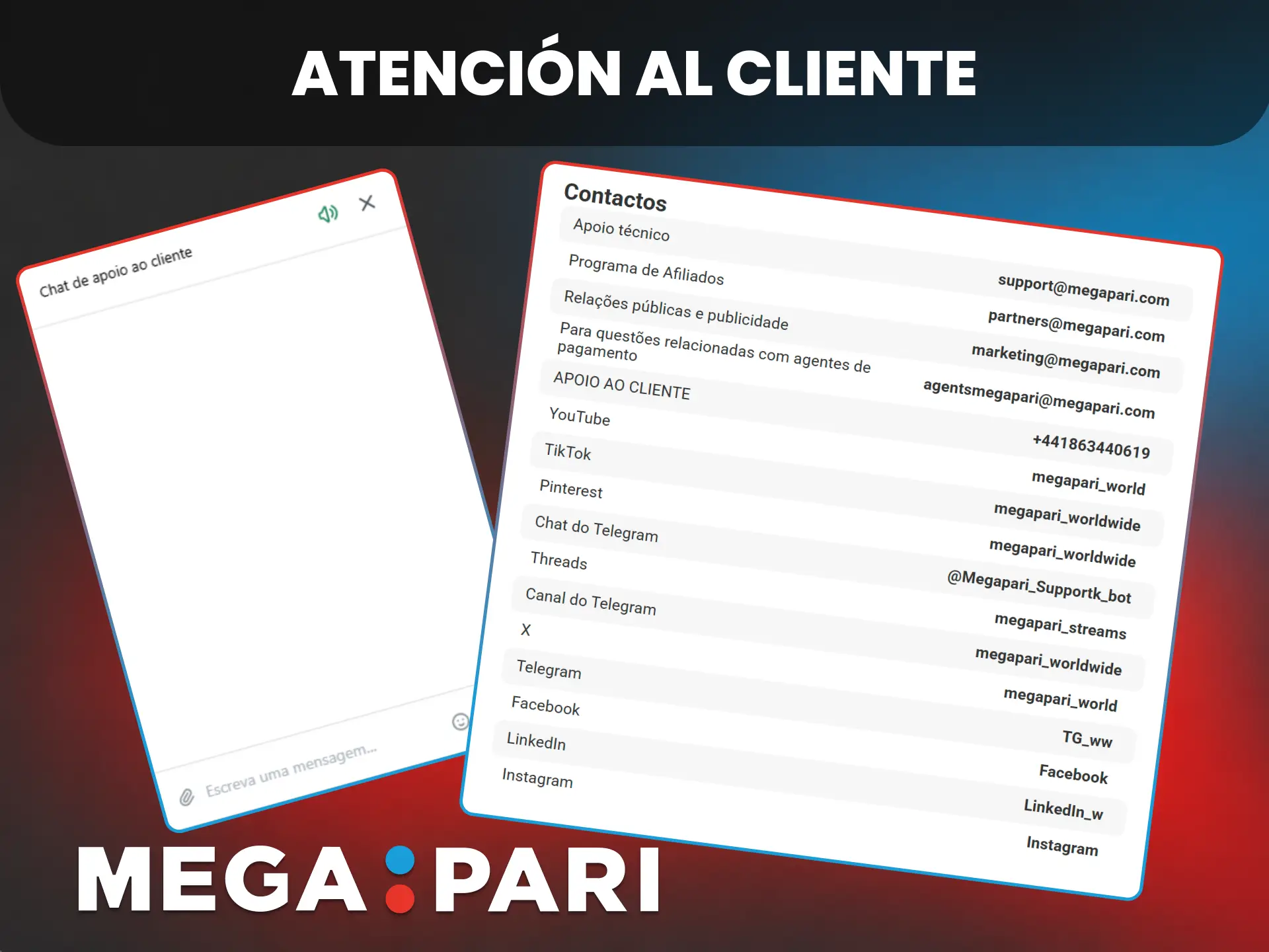 Contacta con atención al cliente en MegaPari para resolver cualquier duda o incidencia de inmediato.