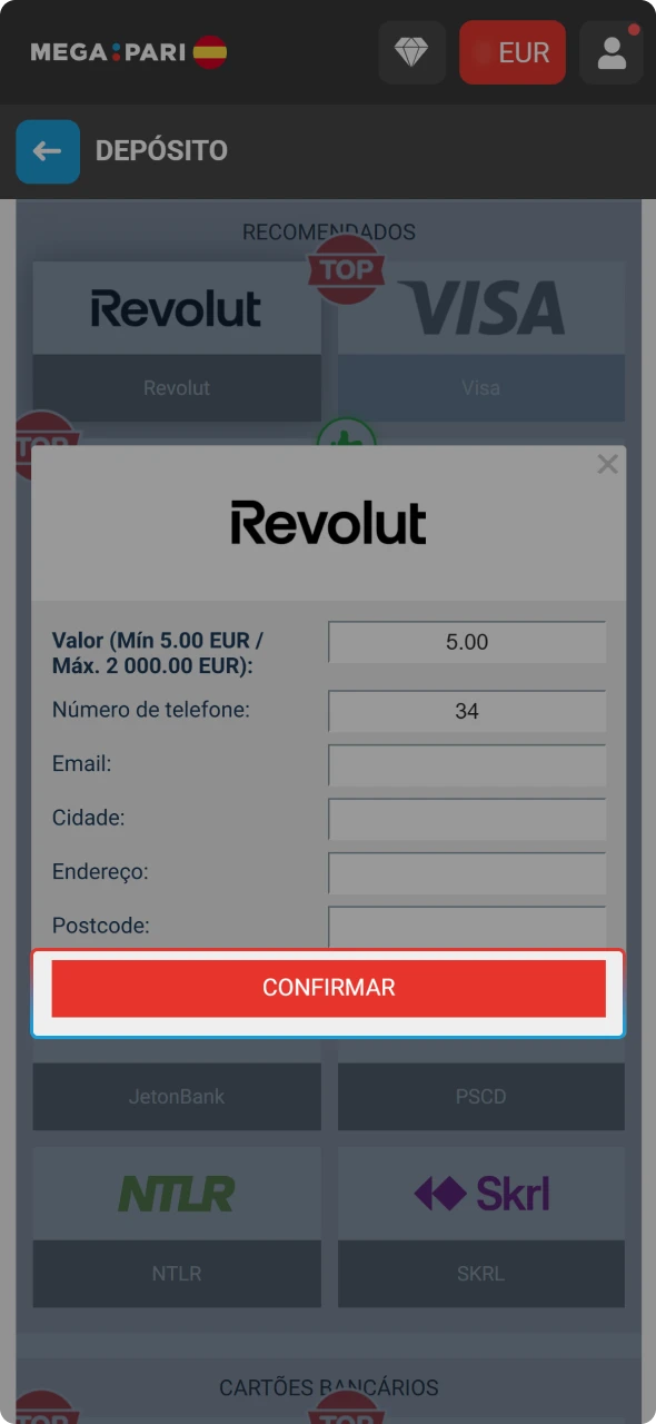 Verifica el saldo tras completar los pasos sobre cómo depositar a través de la app de MegaPari.