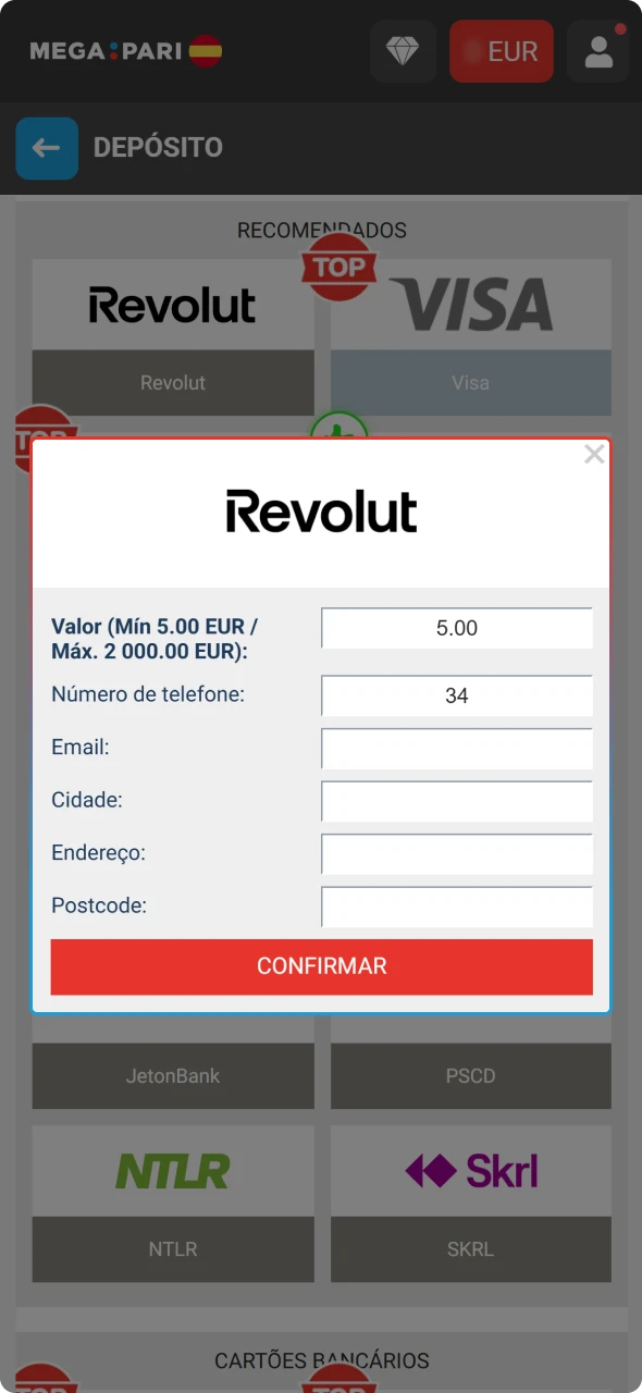 Introduce el importe y confirma al seguir la guía de cómo depositar a través de la app de MegaPari.