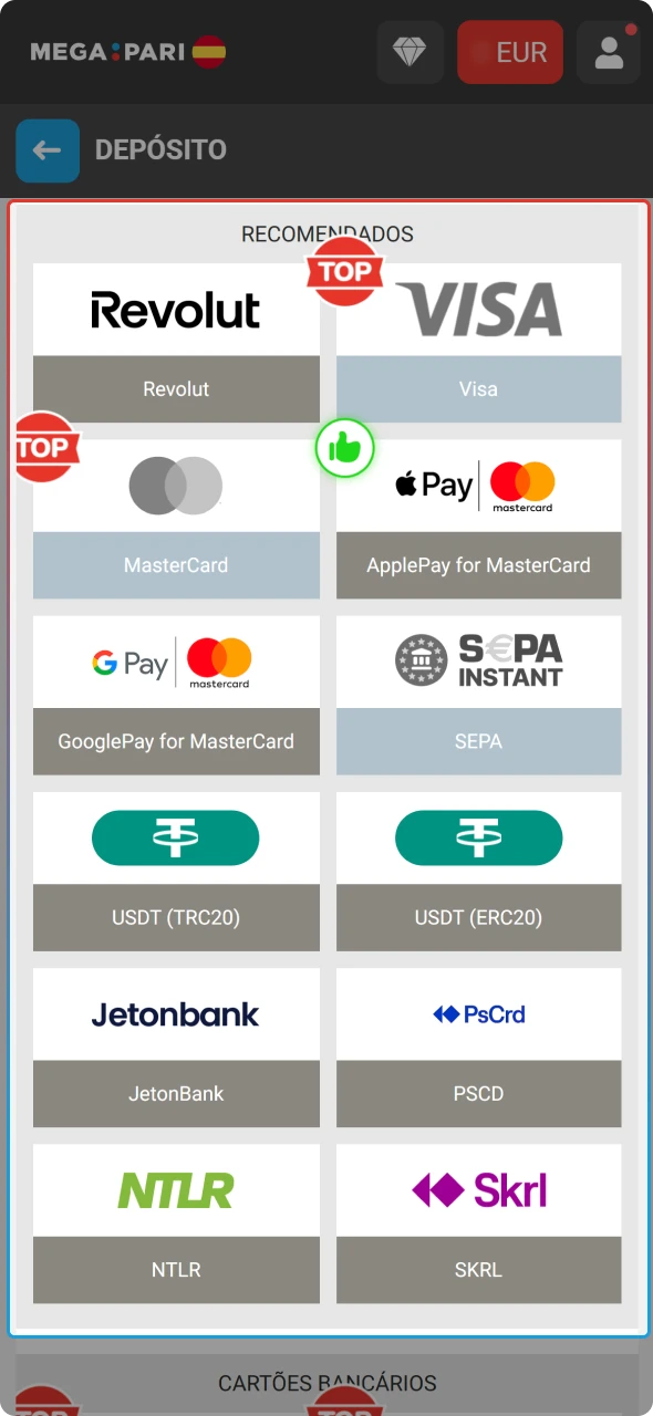 Accede a la caja según las instrucciones sobre cómo depositar a través de la app de MegaPari.