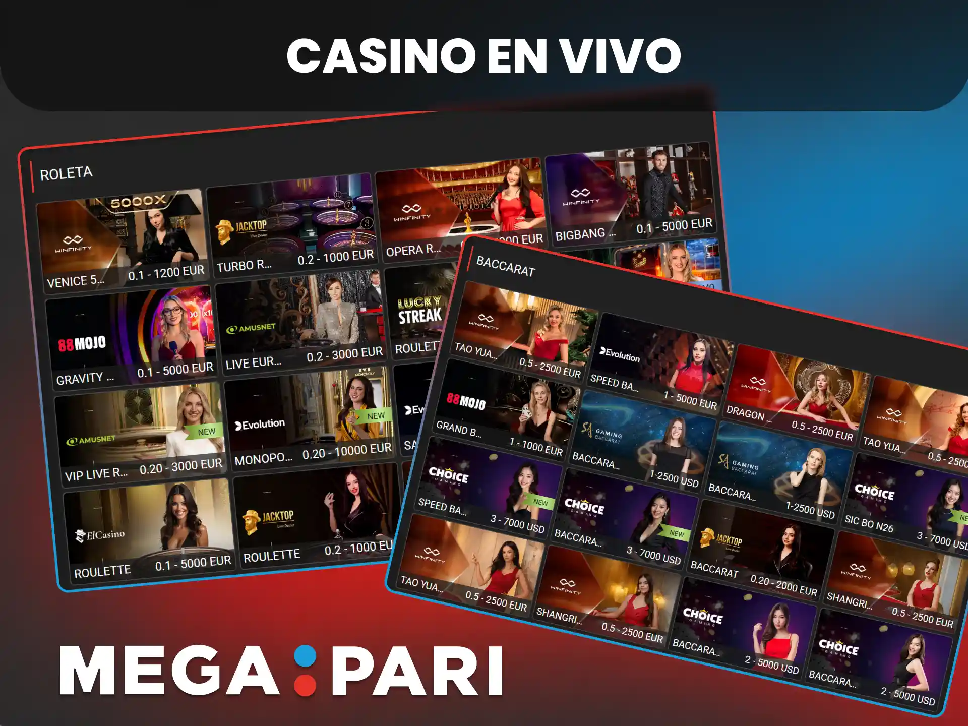 Disfruta del casino en vivo de MegaPari con crupieres reales en directo.